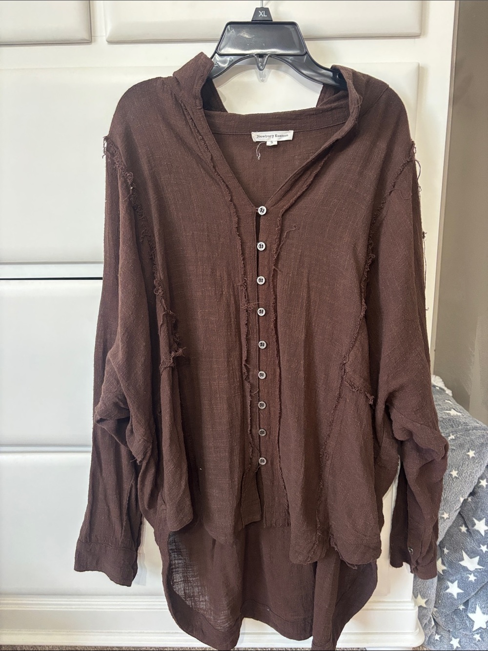Newbury Kustom Chocolate Brown Button-Front Hooded Tunic